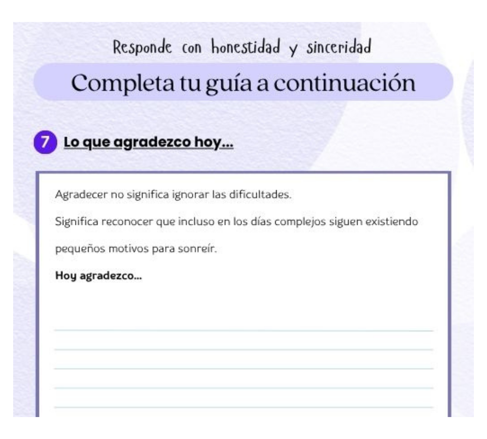 Página interior del cuaderno de descarga emocional
